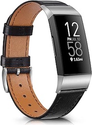 VANCLE bands for Fitbit Charge 4 Band/Fitbit Charge 3 Band for Women Men, Leather Wristband with Metal Connectors for Fitbit Charge 3 / Fitbit Charge 4