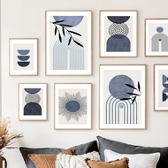 ▲ﺴ┅ Boho Blue Abstract Modern Mid Century Wall Art Print Geometric Nordic Poster Lines Canvas Painting Decor Pictures Living Room