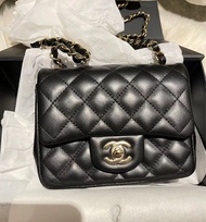 Chanel 24A classic mini flap bag 17cm/黑色方胖子銀扣