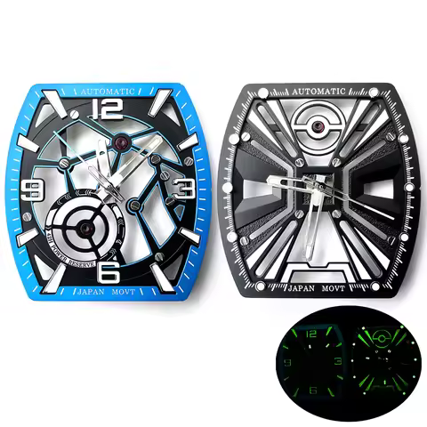 Tonneau Skeleton Watch Dial Acrylic Case Barrel Shape No logo For Richard Mille RM35 Miyota 8N24 Aut