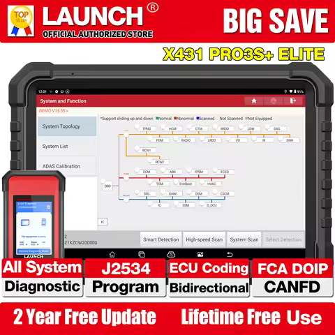 LAUNCH X431 PRO3S+ ELITE Bidirectional Scan Tool J2534 Program All System Diagnostic Scanner Topolog