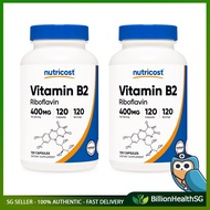 [sg stock] Nutricost Vitamin B2 (Riboflavin) 100/400mg, 120 Capsules - Gluten Free, Non-GMO