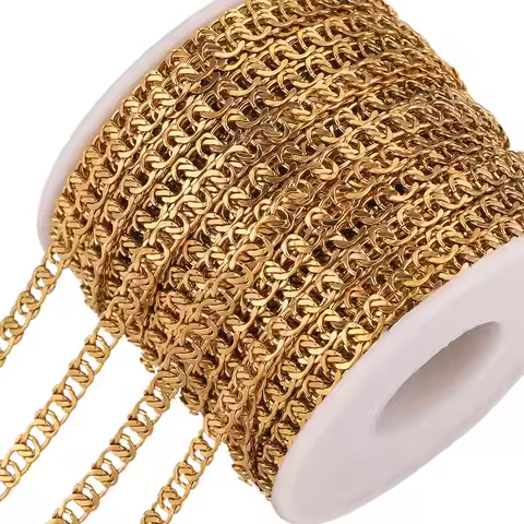 1 Meter 5mm Width Stainless Steel Gold Solid Flat Chain Roll NK 1:1 Cuban for DIY Keychain Necklace 