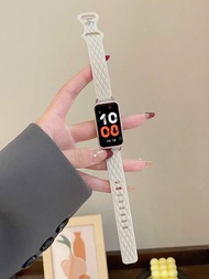 1入組皮紋硅膠錶帶+透明防護殼，支援NFC，適用於華為手環8/7/6和榮譽手環7/6