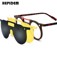 HEPIDEM Acetate Glasses Frame Men Brand Design Square Sun Clip on Eyeglasses with Night Vision & Pol