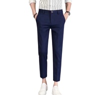 Men Cropped Pants Business Trousers Formal Regular Fit Pants Casual Seluar Panjang Lelaki