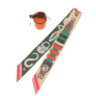 近全新愛馬仕 Twilly Bride à Block Poetic Catalog 真絲米綠色絲巾 0479 [二手] 愛馬仕