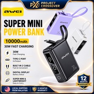 Awei P87K 10000mAh Powerbank 30W Fast Charging Power Bank Built-In Cable Pawer Bank Portable Bank Ku