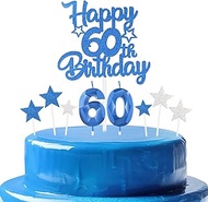 Royal Blue 60th Birthday Candles Cake Topers Set,Men 60th Birthday Decorations,Royal Blue Number 60 