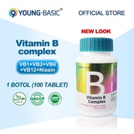 【NEW LOOK】9YOUNG-BASIC Vitamin B Complex, 1 Botol 100 tablet, Supplement B1, B2, B6, B12, Niacin，Bio