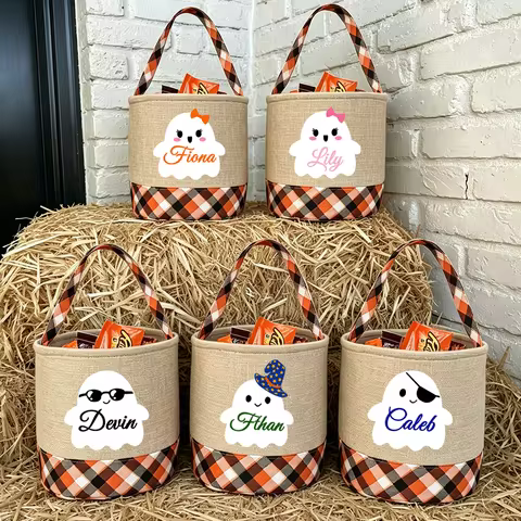 Personalized Trick-or-treat Bucket ghost Halloween Party Favor Childrens Cute Candy Basket Baby Firs