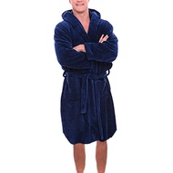 Men Long Bath Robe Home Gown Sleepwear Nightgown Solid Color Fall Winter Fleece Warm Long Robe Pajam