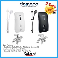 Rubine 933 Instant Water Heater With Hand Shower Set and Stainless Steel Two Way Tap Package