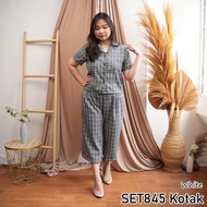 BAJU SETELAN CELANA 7/8 WANITA CASUAL KATUN KOTAK SET845H