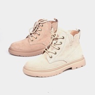 รองเท้าบูทหนังวัวสั้น BBLV สไตล์ยุโรป ทรงหัวมน ทรงหุ้มข้อสูง สำหรับผู้หญิงในฤดูใบไม้ร่วงและฤดูหนาว