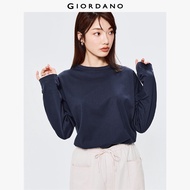 GIORDANO ผู้หญิง เสื้อยืด ผ้าฝ้าย 100% เสื้อยืดคอกลม แขนยาว เสื้อยืดแฟชั่นเรียบง่าย 05322795