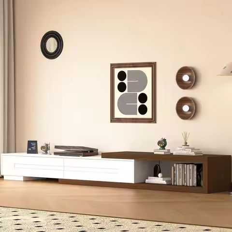 80’’-115’’ Extendable TV Stand for 120 Inch TV, Walnut Wood Modern Entertainment Center, Rectangle T