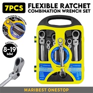 7pcs 8-19mm Flexible Ratchet Combination Spanner Set
