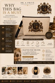 Dr. A Prive’ กระเป๋าคลัตช์ผ้าทอลายพรีเมียม สไตล์ Old Money พร้อมสายคล้องข้อมือ ของแท้ 100% | DR. A P