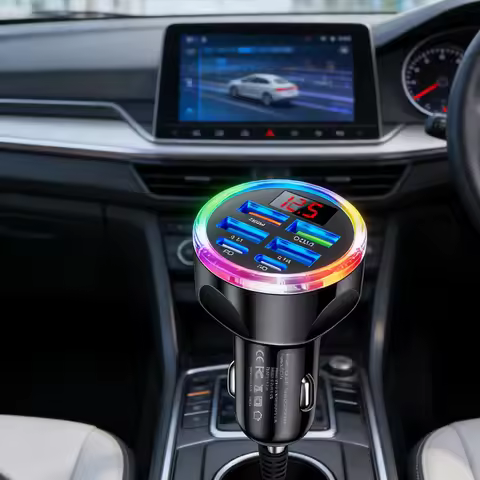 UYUXIO Multi Port USB C Car Charger Adapter 6 in 1 with Voltage Display Fast Charge with Volt Meter 