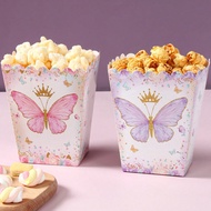6/20pcs Purple Pink Butterfly Style Food Box, French Fries Box, Popcorn Cups, Popcorn Buckets Treat 