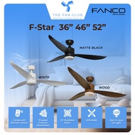 Fanco F-Star 36"/46"/52" 3 Blade DC Ceiling Fan with Tri-Tone LED Light