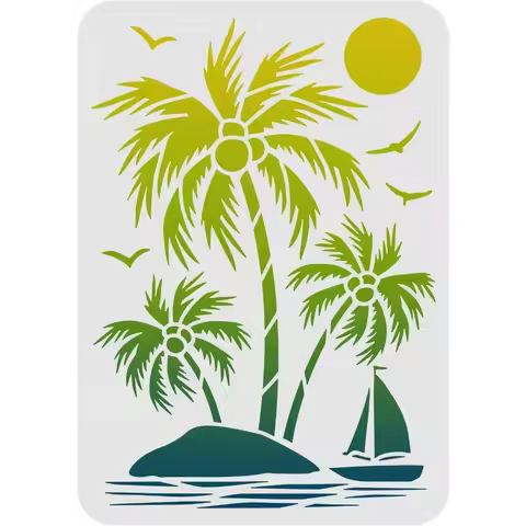 Palm Trees Stencil 11.7x8.3 Island Sailboat Painting Stencil Summer Sun Geese Pattern Drawing Stenci