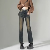 Greystraight-legjeans Women's High-waisted Slimming Petite 2024 New Arrival Autumn/winter Vintage Ni