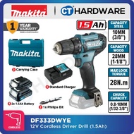 MAKITA DF333DWYE  12Vmax CORDLESS DRILL DRIVER 10MM (3/8") COME WITH 2x 1.5Ah BATTERY &amp; 1x CHARGER