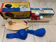 木製氣球船+吹球玩具
