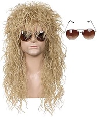 ColorGround Long 80s Fashion Smart Rocker Style Wig (Dark Blonde with Glasses)