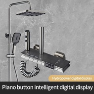 Smart Digital Display Hot And Cold Shower Set, Piano Button Control With Stainless Steel Hose, Full Copper Body, Rainfall Booster Shower Head, Home Bathroom Accessories