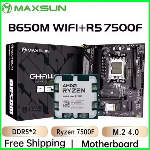 MAXSUN Motherboard Set B650M WiFi with AMD CPU Ryzen 5 7500F AM5 Support DDR5 M.2 Computer component