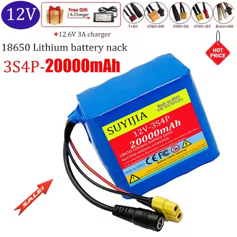 12V 3S4P Fishing Battery 20Ah Portable 12V Battery Rechargeable Lithium Ion Battery Pack Capacity DC