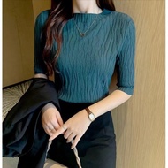 SA6770 -M'SIA Ready Stock Women Knitted Top Women Top 五分袖半高领针织衫
