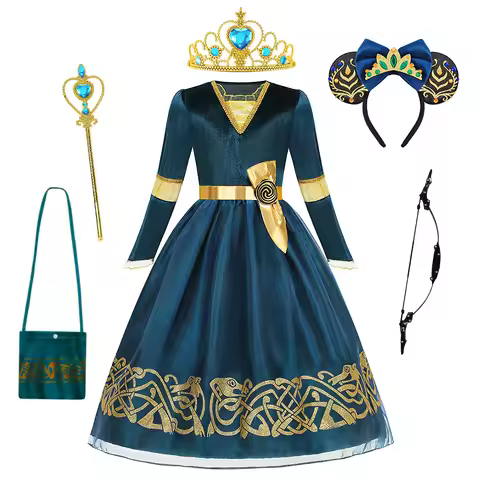 Children Princess Cosplay Merida Dress Girls Birthday Halloween Carnival Party Frocks Kids Stage Per