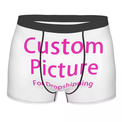 Male Fashion Personalized Custom Photo Logo Underwear Customized DIY Print Boxer Briefs Soft Shorts
