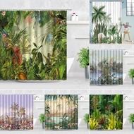 【CW】❈❡♙ Jungle Shower Curtain Trees Leopard Leaves Scenery Curtains