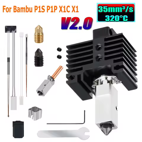 For Bambu Lab X1C P1S Kit Upgrade V2.0 Hotend Brass Nozzle 3D Printer Accessories Hot End Kit for Ba