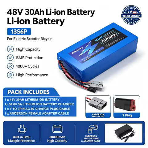 [US Direct ] Aleaivy 48V 30Ah 21700 Electric Bike Lithium Battery Pack 30000mAh Li Ion Ebike Battery