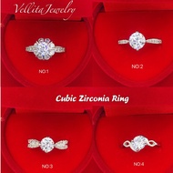 [VJ]Ring “Diamond CZ Anniversary, Engagement” 999.9 White Rhodium Plated Ring {Cincin Permata Emas P