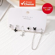 Trendy New Butterfly Earrings Set - 3 pieces, featuring a white resin chain and a trendy asymmetric 