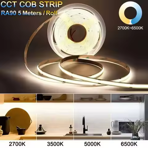 5M CCT 2700K To 6500K Cob Led Strip Dimmable 12V 24V Ra90 608leds High Brightness 5MM 8MM 10MM CCT L
