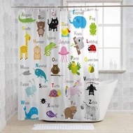 K-MART - 兒童動物卡通 不銹鋼扣眼 180x180cm印花防水浴簾 - 防霉滌綸浴簾