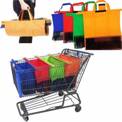4pcs/Set Reusable Cart Trolley Supermarket Shopping Storage Bags Foldable Reusable Eco-Friendly Shop