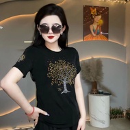 New Short Sleeved T-shirt with Loose Flesh Covering, Heavy-duty Hot Diamond Oversized Top