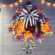 P.K.YO-Halloween Wreath Halloween Mesh Wreath for Front DoorHalloween Mesh WreathPumkin &ampHuman Sk