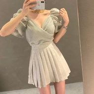 IOS SHOP JODIE BLOUSE CROP TOP CREPE WANITA KOREAN STYLE KEKINIAN