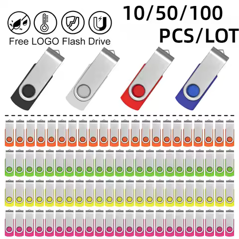 1/50/100PCS USB Flash Drive 1GB 2GB 4GB Metal Clip Memory Stick 64GB Free Custom Logo Pendrive 32GB