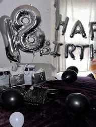 1入組32吋銀色大號生日派對裝飾用氦氣箔膜數字氣球,攝影氣球,派對氣球,婚禮氣球,美學房間裝飾,派對裝飾用品